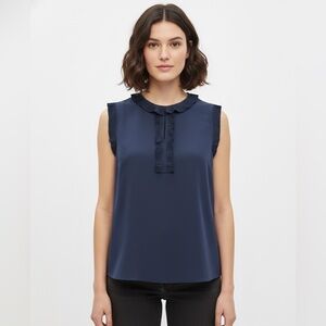 Boden Classic Navy Sleeveless Ruffle Top Peep Hole Front Closure Minimalist